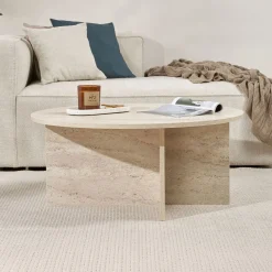 Couchtisch Soleil - 100% MELAMINE - Travertin - 40 x 90 x 90 cm