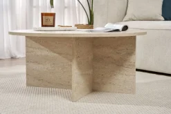 Couchtisch Soleil - 100% MELAMINE - Travertin - 40 x 90 x 90 cm