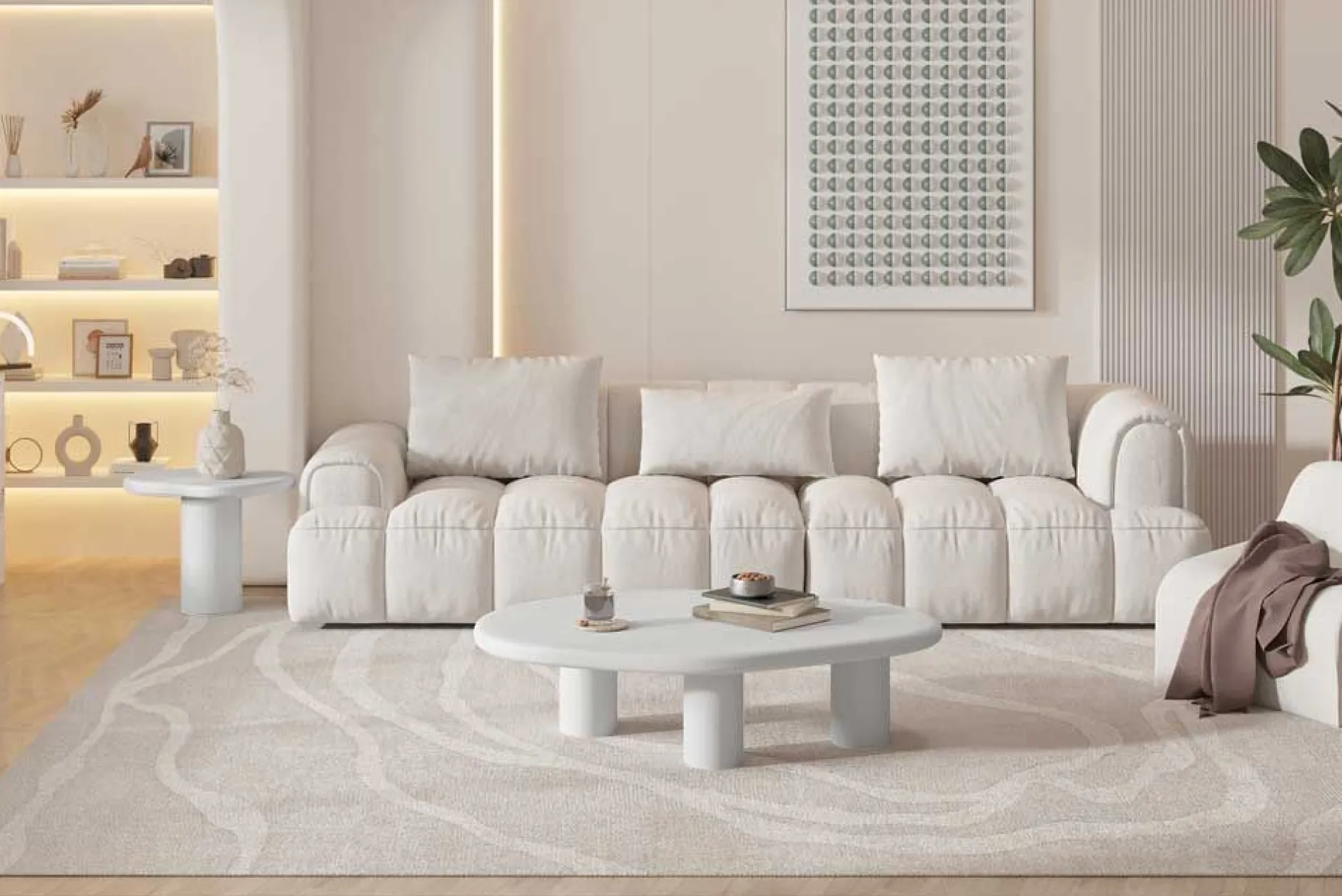 Couchtisch Tavares - 120x70x40cm - organische Form - ecru