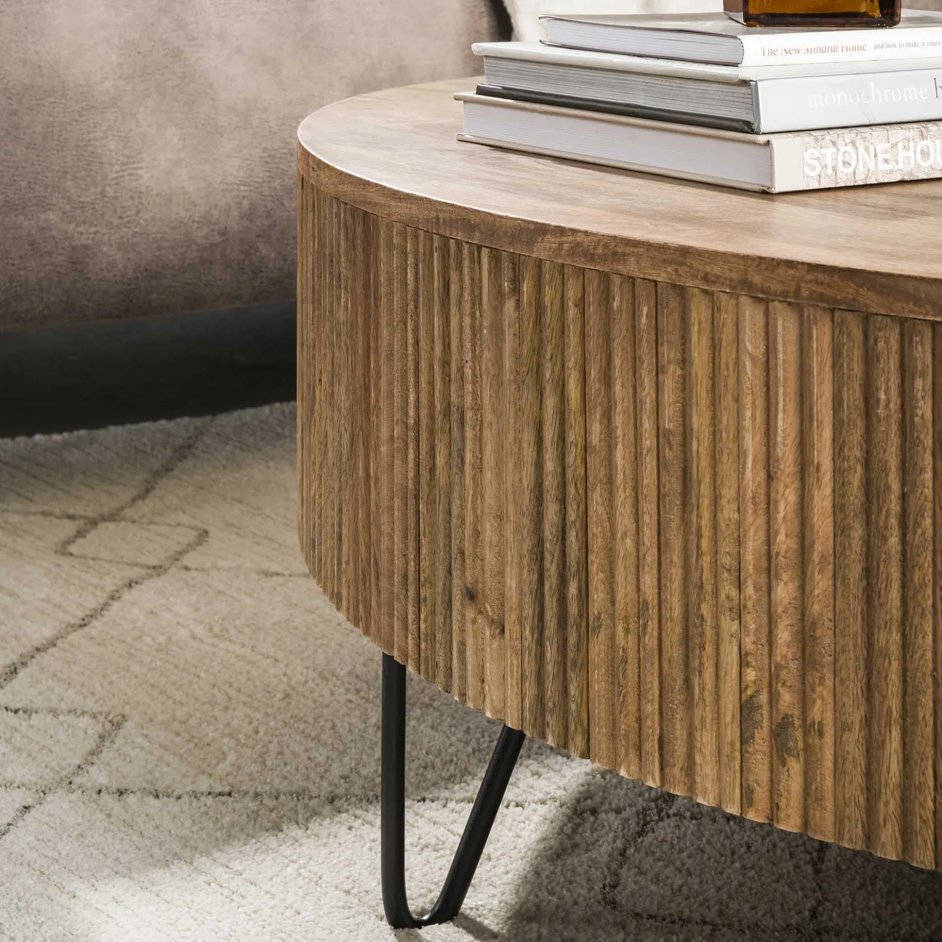 Couchtisch Wave - Ø120x38cm - Mangoholz massiv