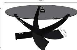 Couchtisch Weston - Ø90x41cm - Glas und Metall - schwarz