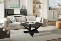 Couchtisch Weston - Ø90x41cm - Glas und Metall - schwarz