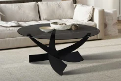 Couchtisch Weston - Ø90x41cm - Glas und Metall - schwarz