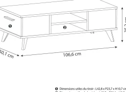 Couchtisch Wilke 2 Schubladen und 2 offene Fächer-gebürstete Eiche/mattschwarz
