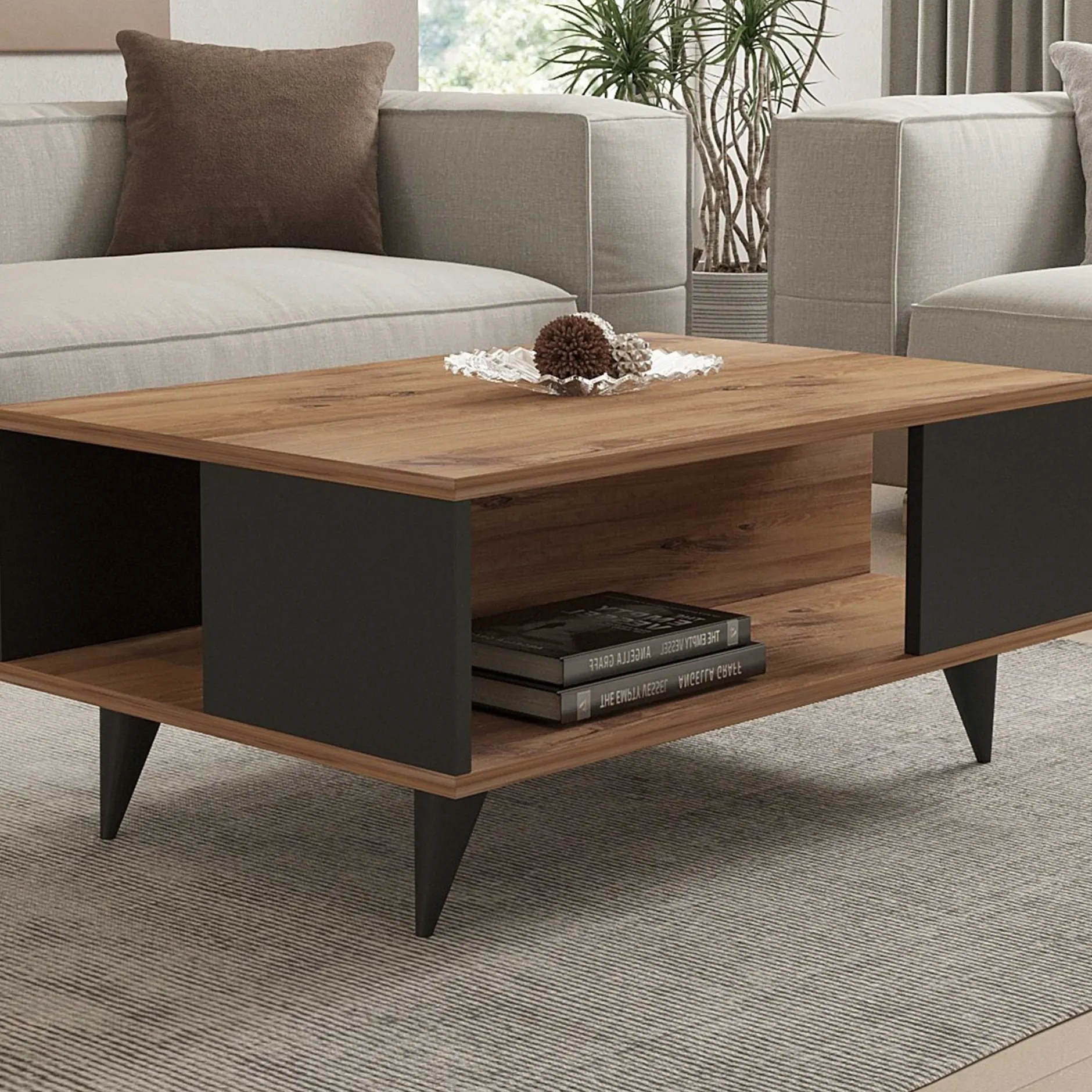 Couchtisch Yuka - 100% MELAMINE - Nussbaum - 90 x 39,5 x 60 cm
