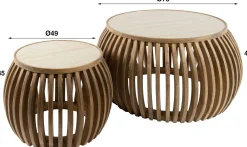 Curve Nuovo Travertin Couchtisch-Set - Massivholz Mango