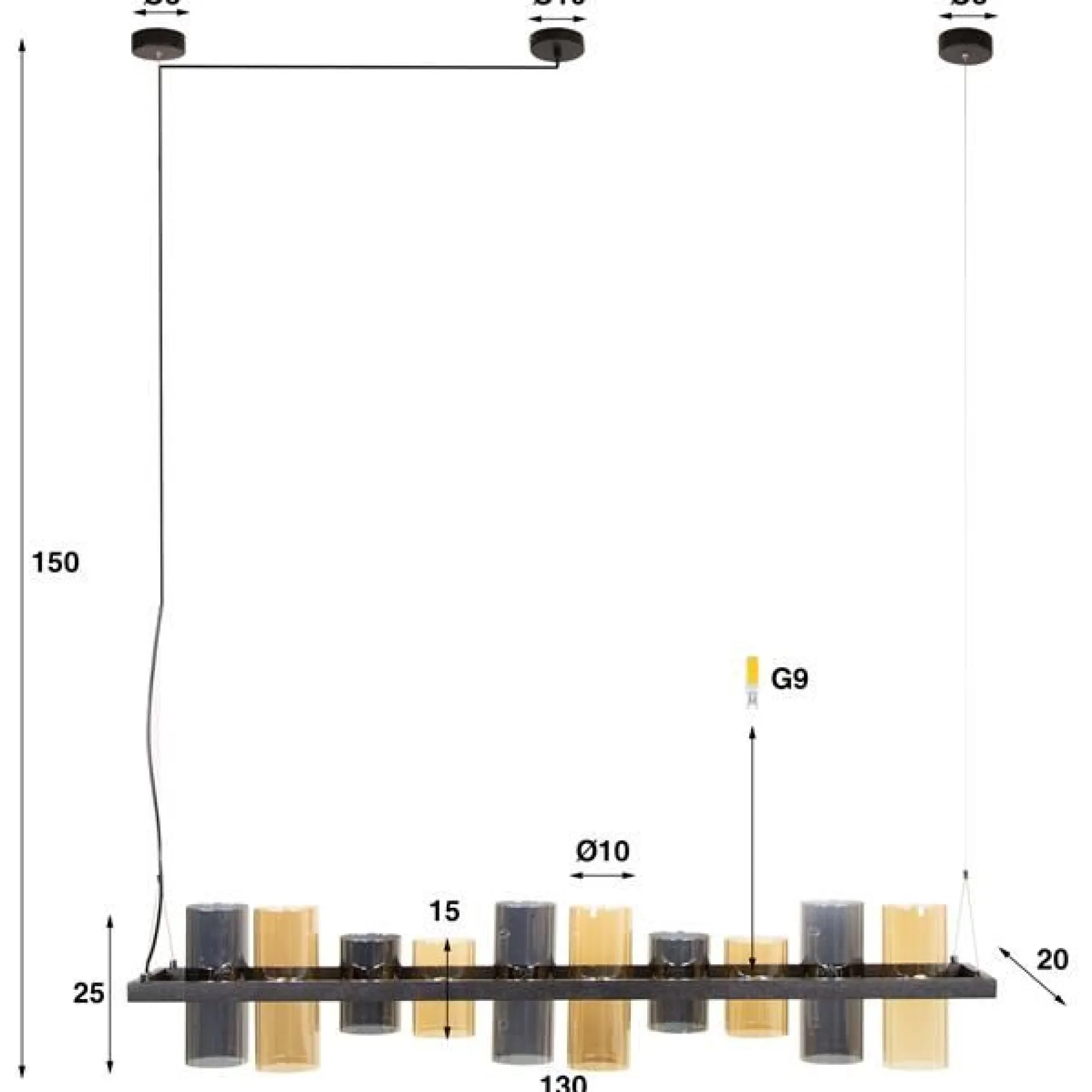 Cylian Pendelleuchte 130 cm-amber/chromes Glas