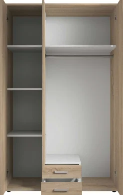 Daniela 120cm Kleiderschrank mit 3 Türen 2 Schubladen und Spiegel - Eiche