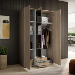 Daniela 120cm Kleiderschrank mit 3 Türen 2 Schubladen und Spiegel - Eiche
