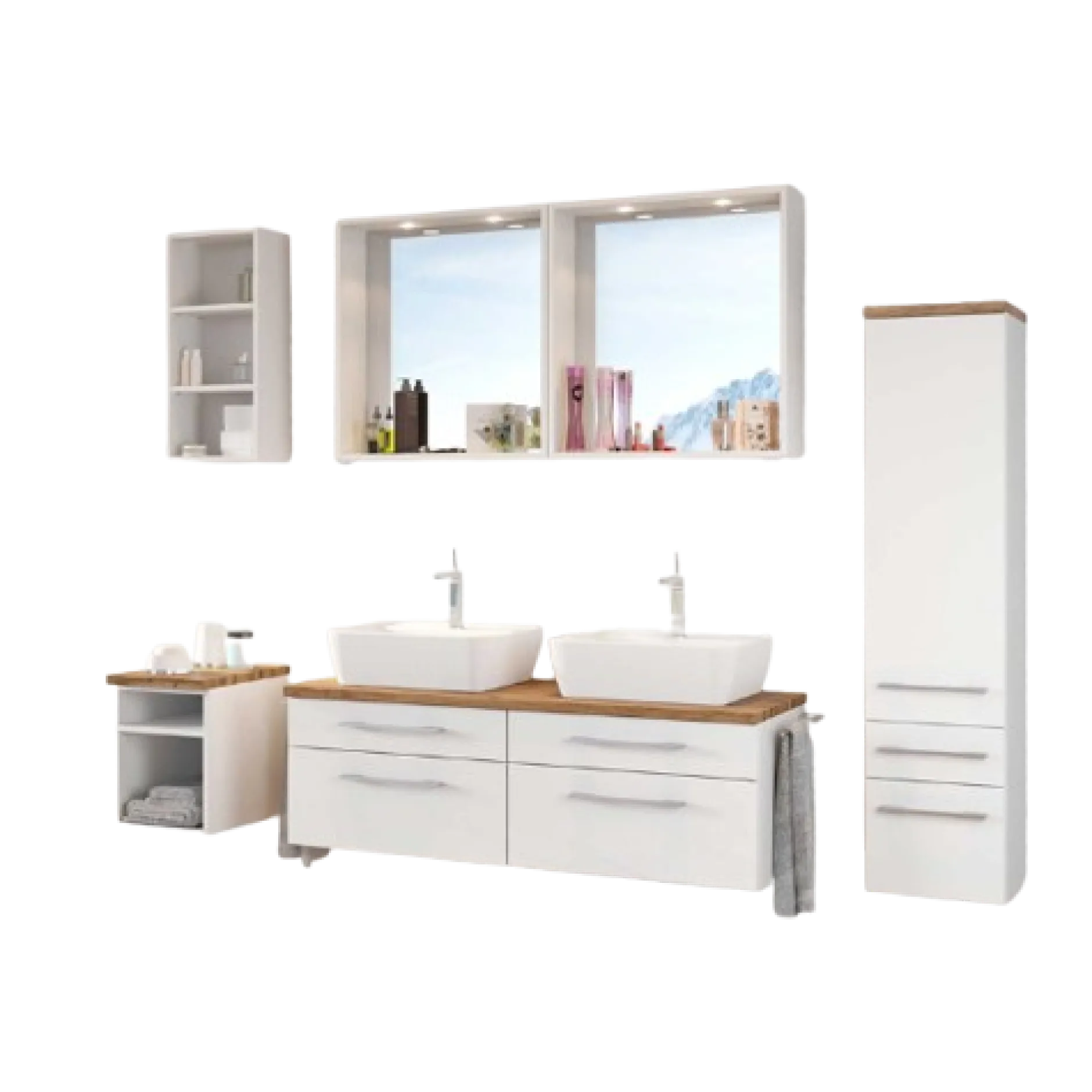 DasaBadezimmer : Wandregale, 2x Spiegel, Waschbeckenschrank, Säulenschrank - weiß