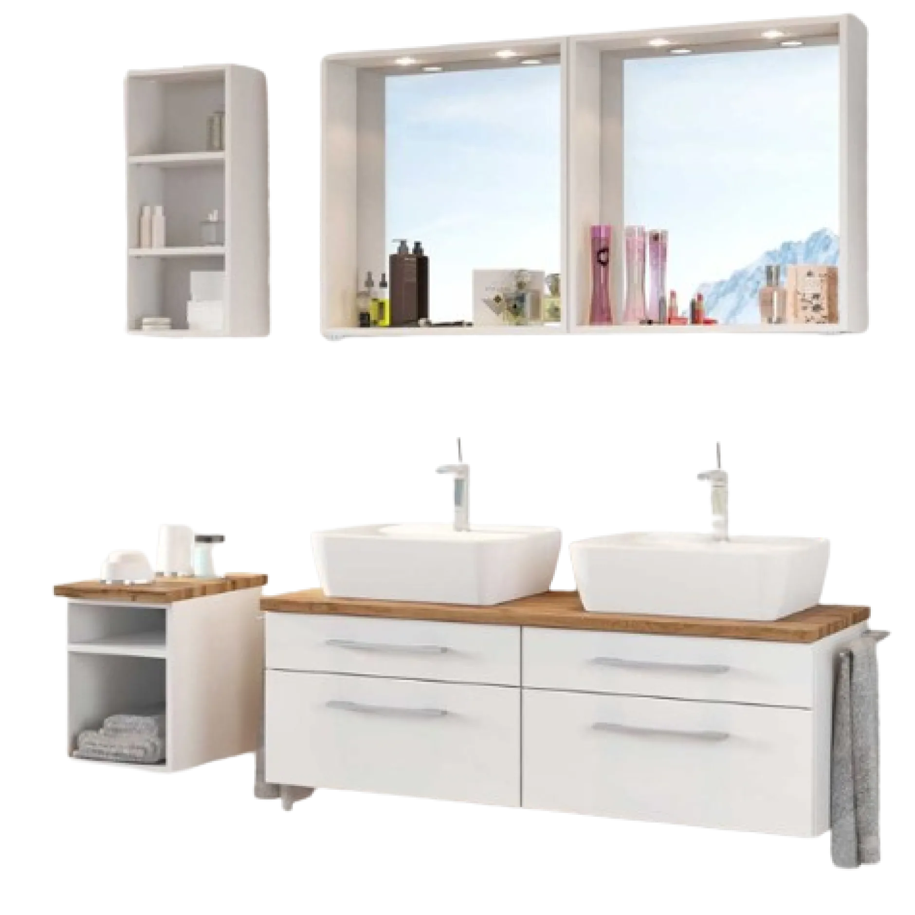 DasaBadezimmer : Wandregale, 2x Spiegel, Waschbeckenschrank - weiß