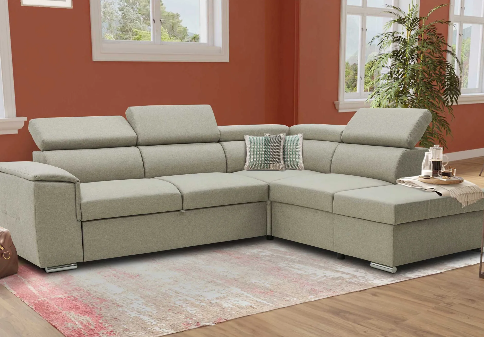 Daytona Ecksofa rechts - verstellbare Rückenlehnen - beige