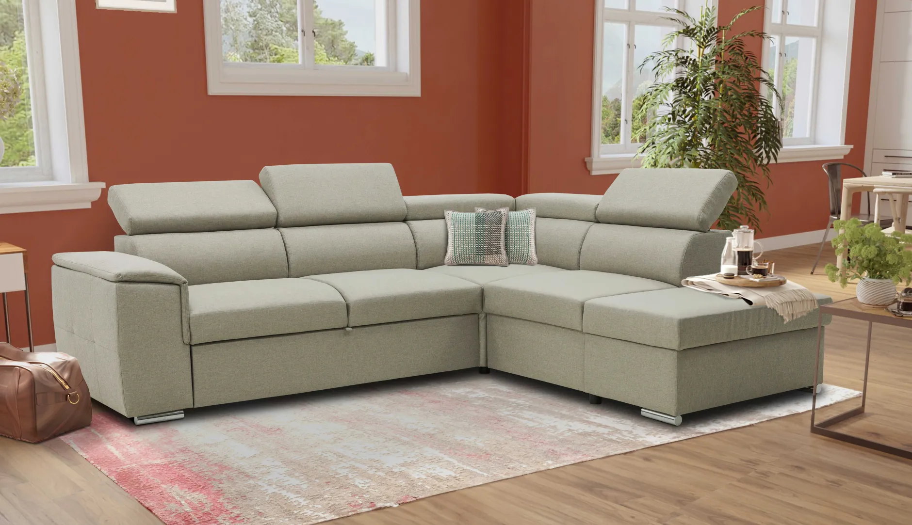 Daytona Ecksofa rechts - verstellbare Rückenlehnen - beige