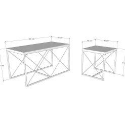 Defne Couchtisch-Set | 100 % MELAMIN | Weißer Marmor, Schwarz