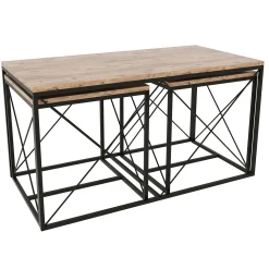 Defne Couchtisch-Set | 100 % MELAMIN | Atlantische Kiefer, Schwarz