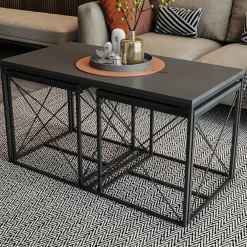 Defne Couchtisch-Set | 100 % MELAMIN | Anthrazit, Schwarz