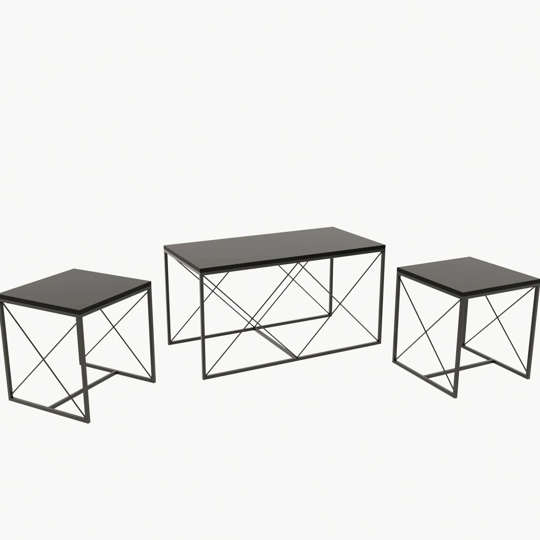 Defne Couchtisch-Set | 100 % MELAMIN | Anthrazit, Schwarz
