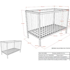 Dino Babybett | 60 x 120 cm | verstellbar | Kiefer weiß
