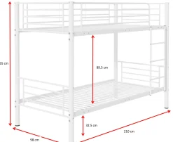 Dixie Etagenbett 90x200cm - Metall - matt weiÃŸ