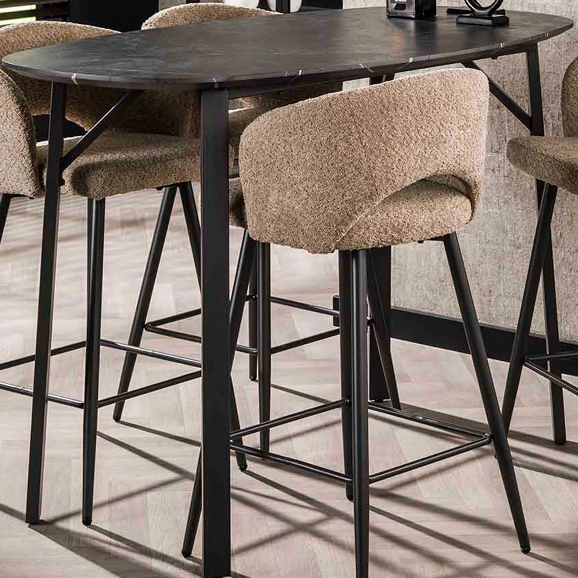 Dänischer Bar-Tisch Oval 140 cm - Graphit 3D Melamin