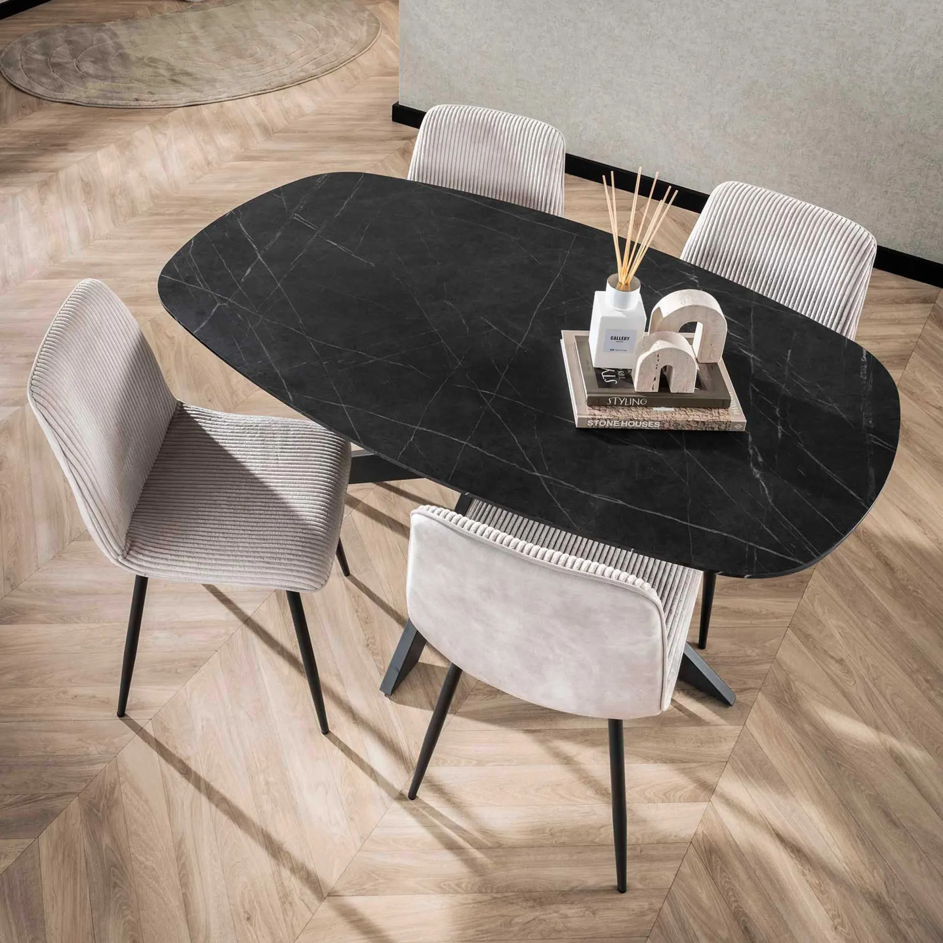 Dänischer Esstisch Oval 150 cm Graphit Melamin