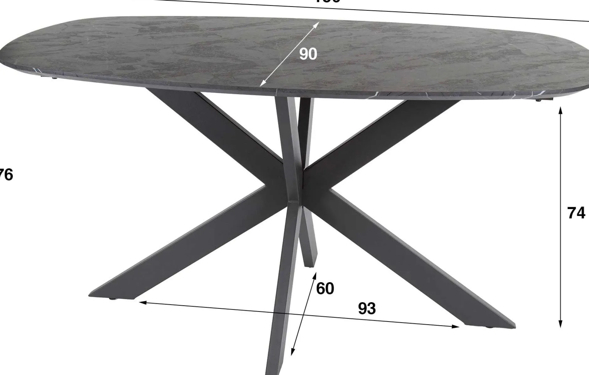 Dänischer Esstisch Oval 150 cm Graphit Melamin