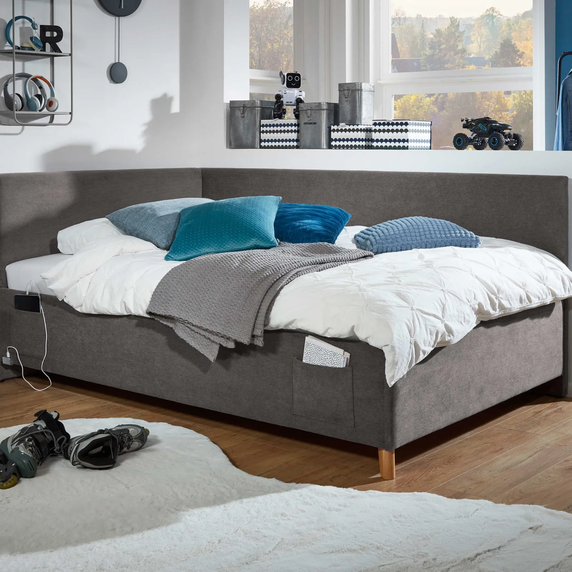 Doppelbett Cool | Mit Rückenlehne | 140 x 200 cm | Anthrazit Design