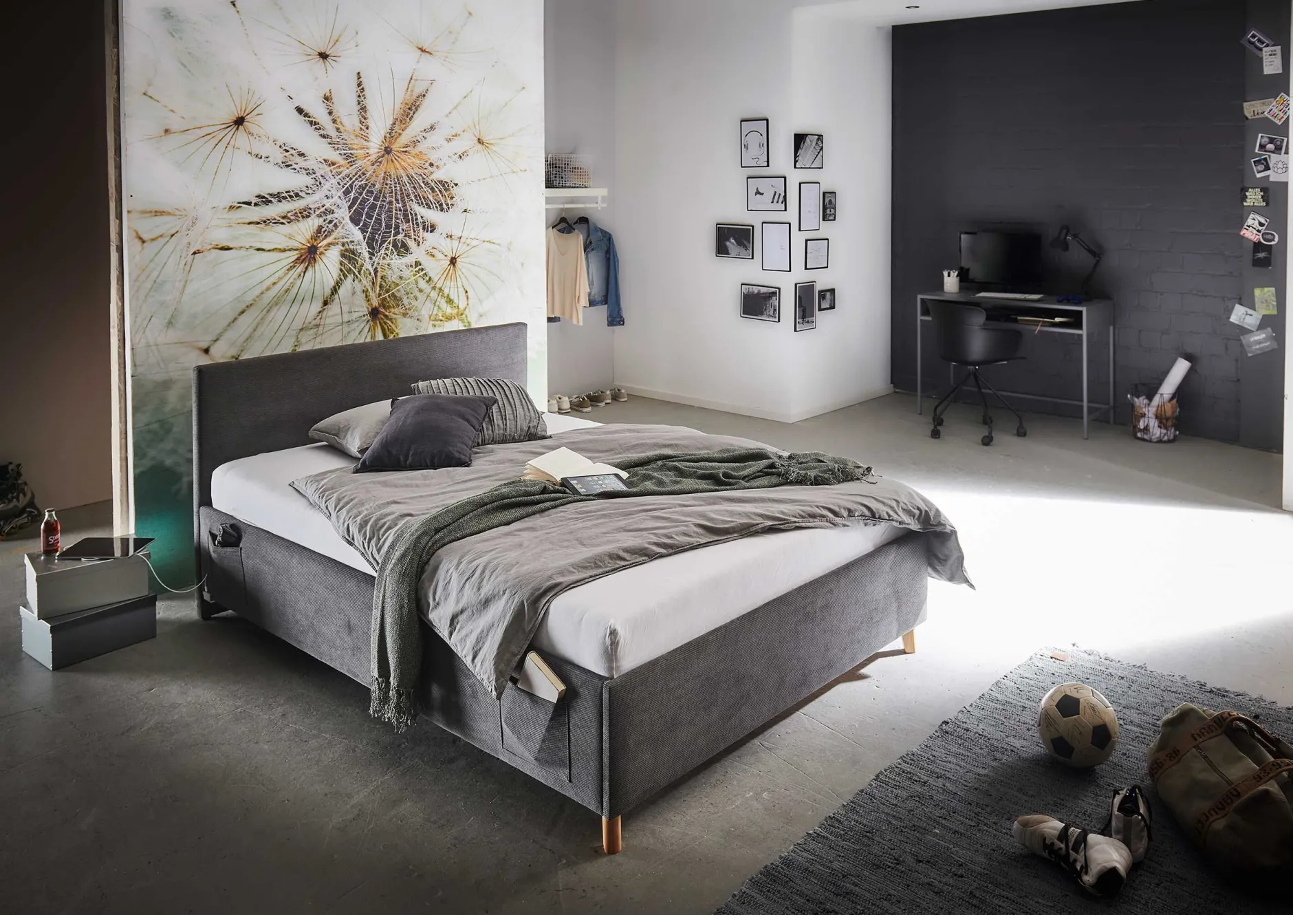 Doppelbett Cool | 140 x 200 cm | Anthrazit Design