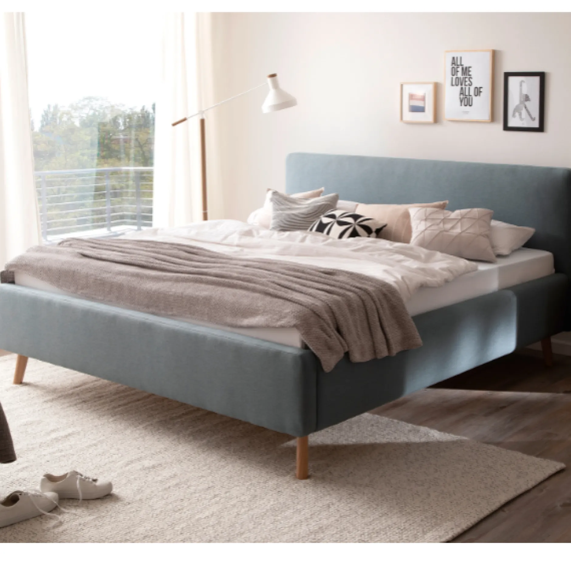 Doppelbett Cézanne 160x200cm mit Stauraum - eisblau