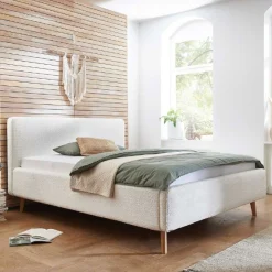 Doppelbett Dalila 180x200cm Teddy-Stoff mit Stauraum - weiß