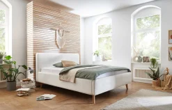 Doppelbett Dalila 180x200cm Teddy-Stoff mit Stauraum - weiß