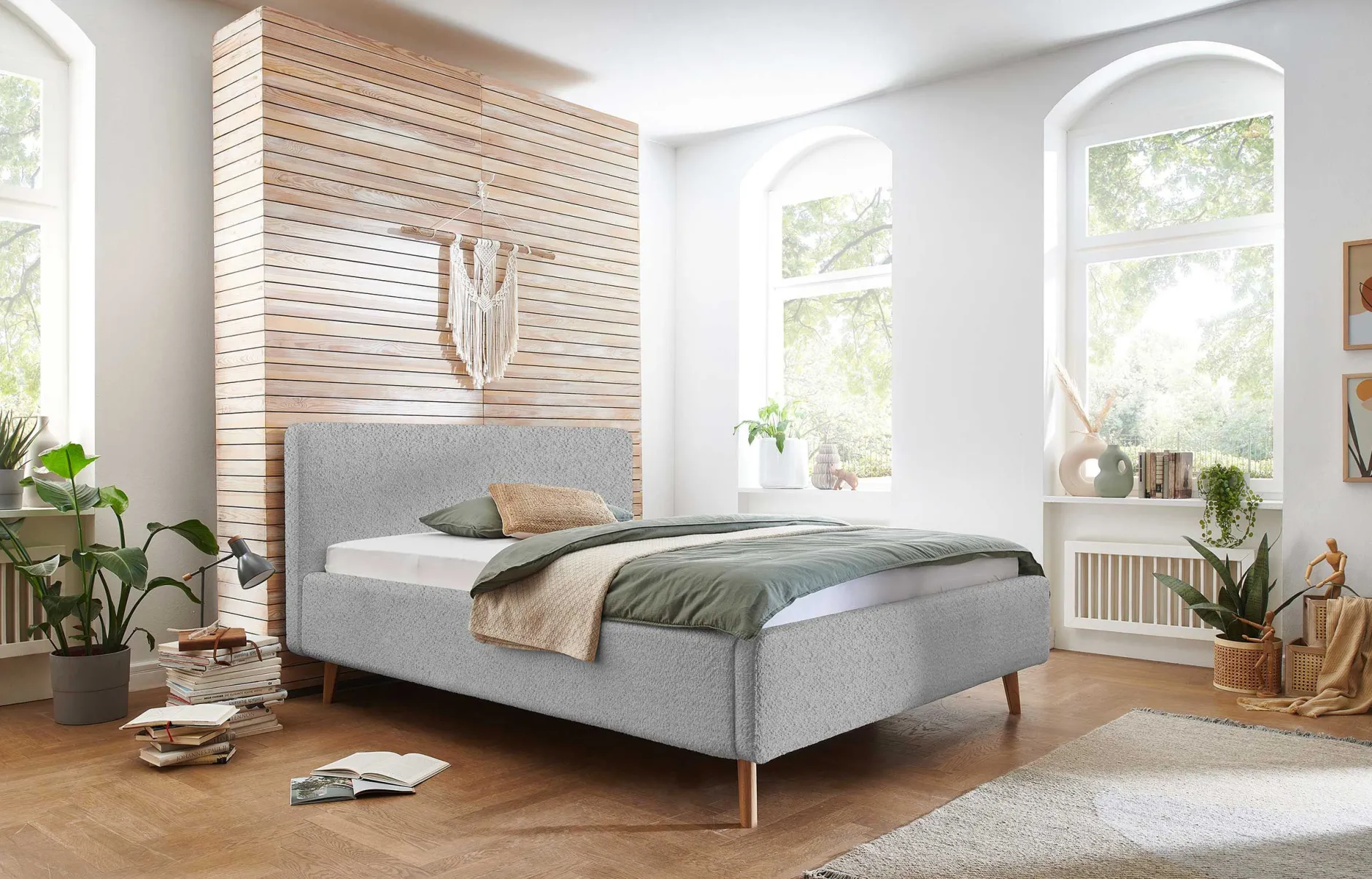 Doppelbett Dalila 180x200cm Teddy Stoff - grau