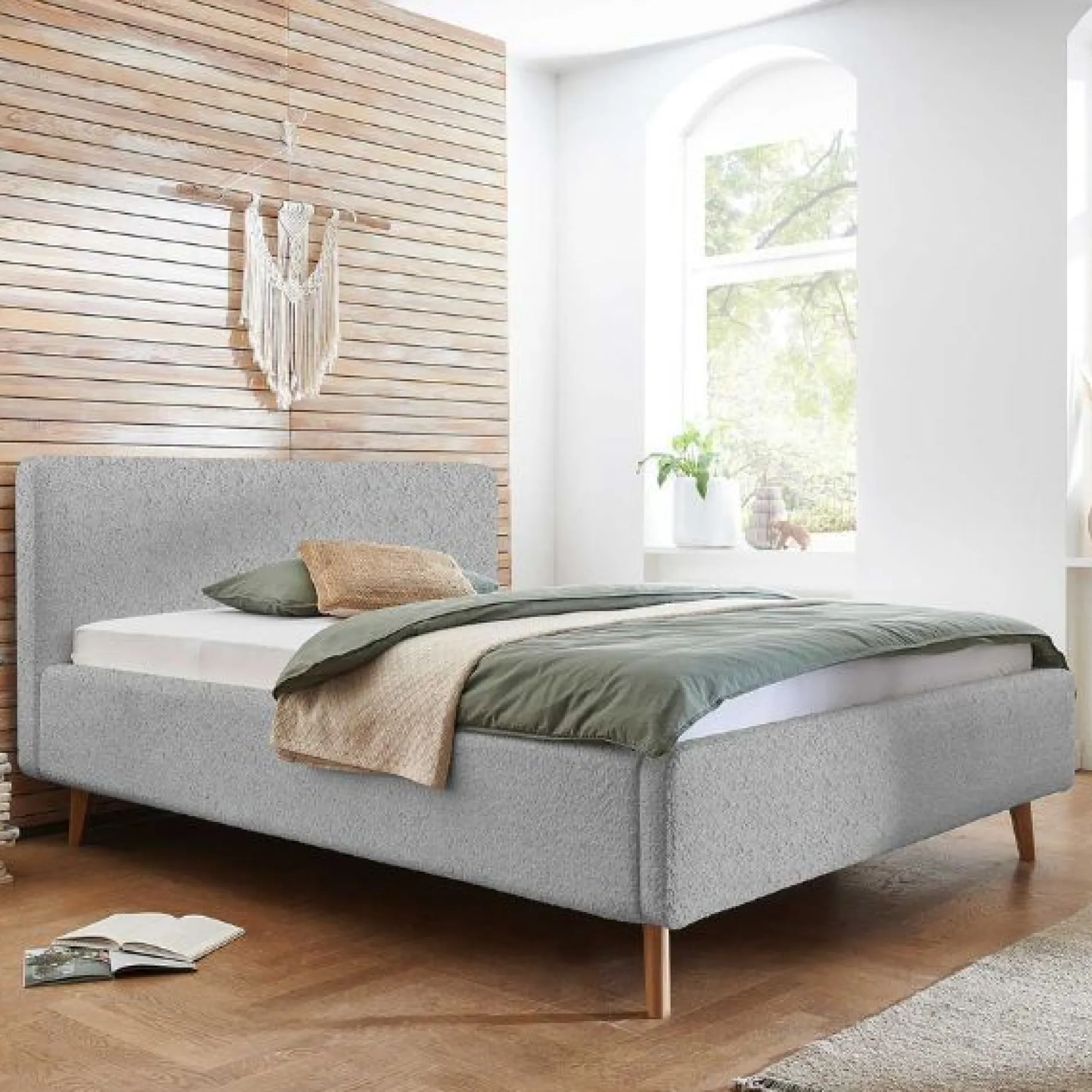 Doppelbett Dalila 180x200cm Teddy-Stoff mit Stauraum - grau