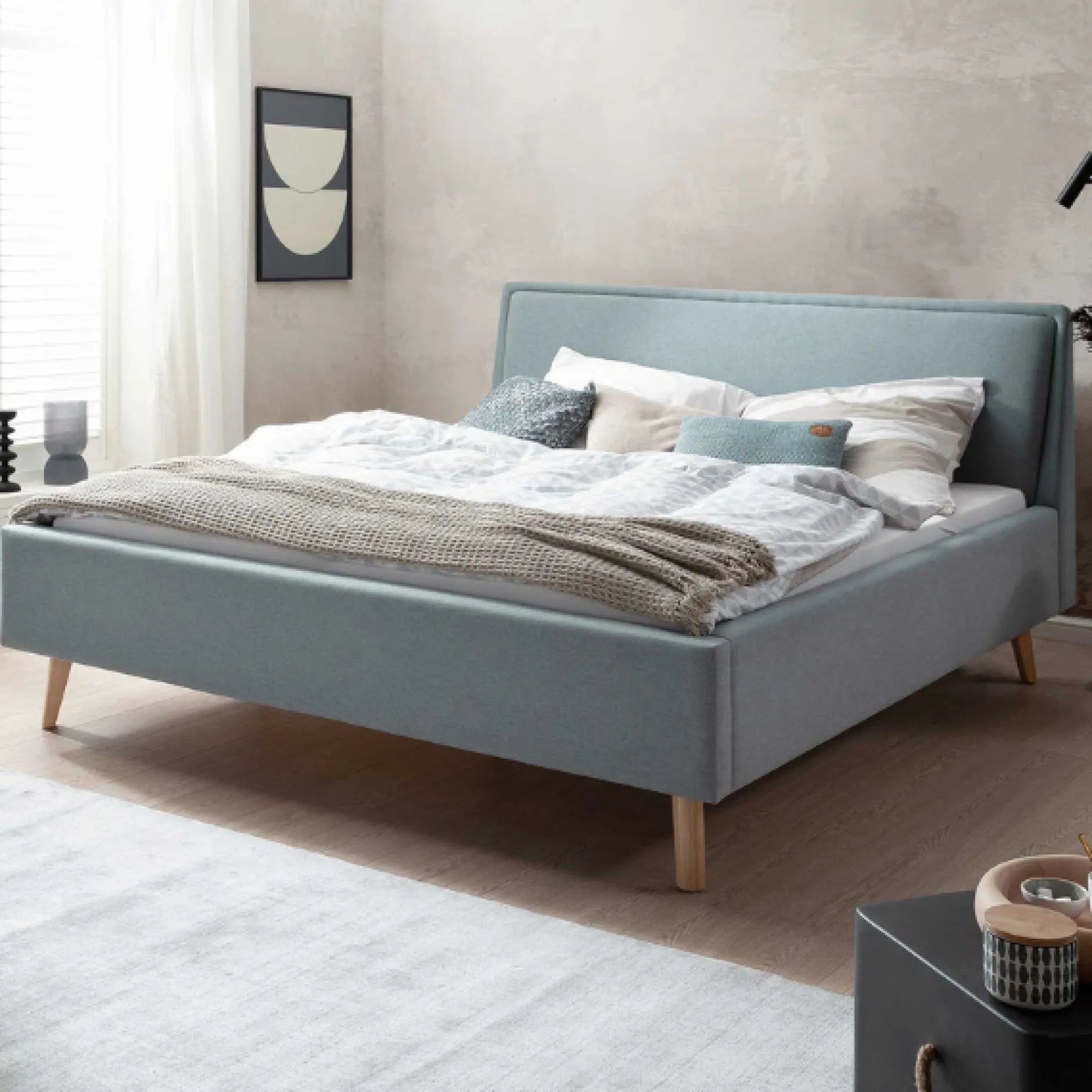 Doppelbett Estee 160x200cm - eisblau/eiche