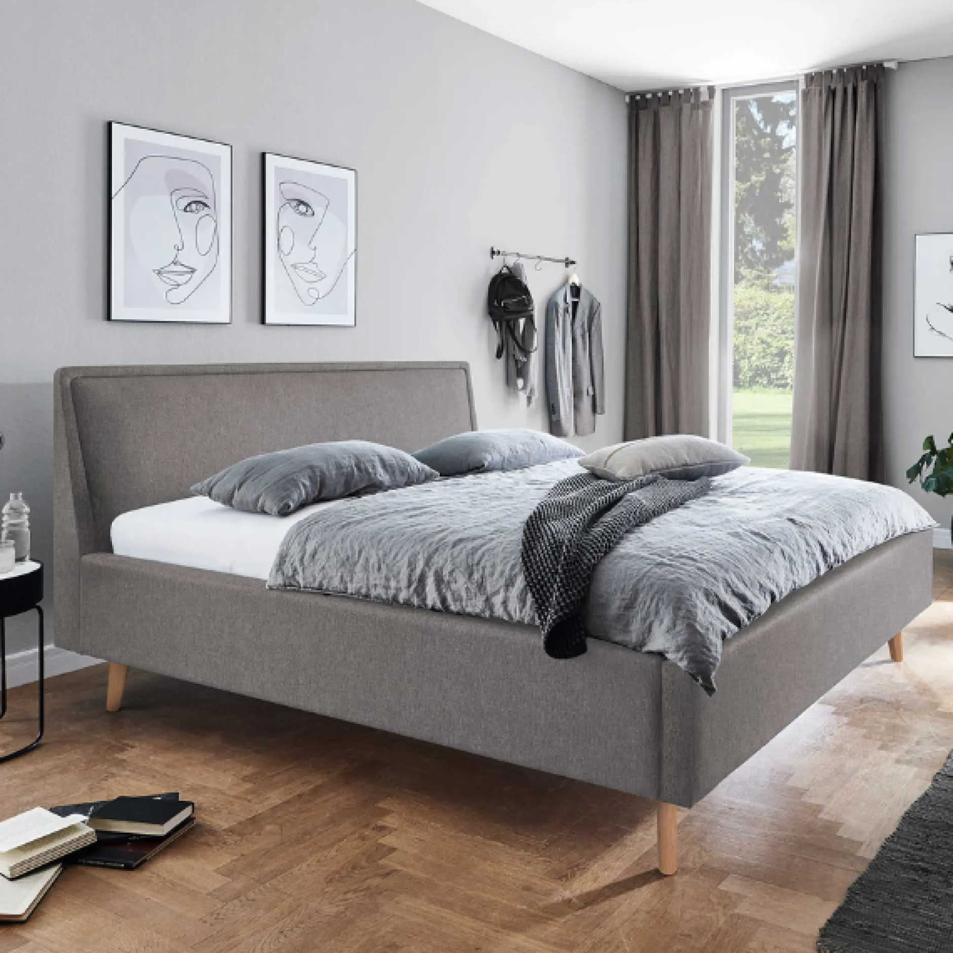 Doppelbett Estee 180x200cm mit Stauraum - hellgrau/ocker