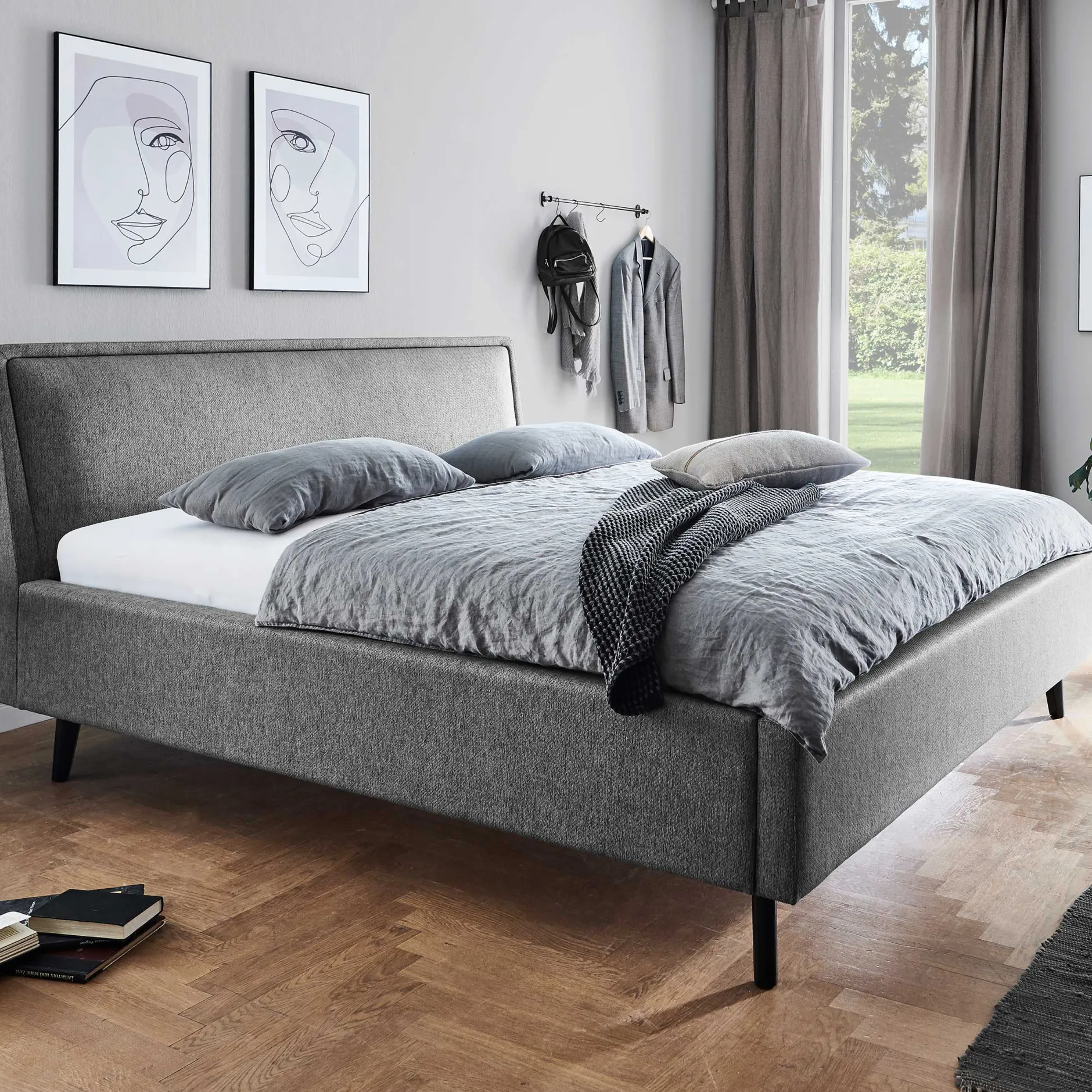 Doppelbett Estee 180x200 mit Stauraum - grau/schwarz
