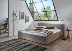 Doppelbett Kubrik 180x200cm mit Stauraum Rippe Samt - taupe