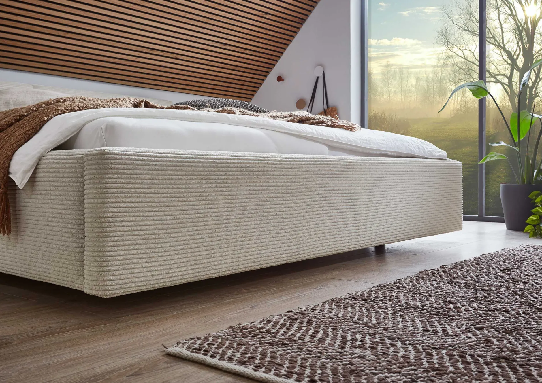 Doppelbett Kubrik 180x200cm Rippensamt - beige