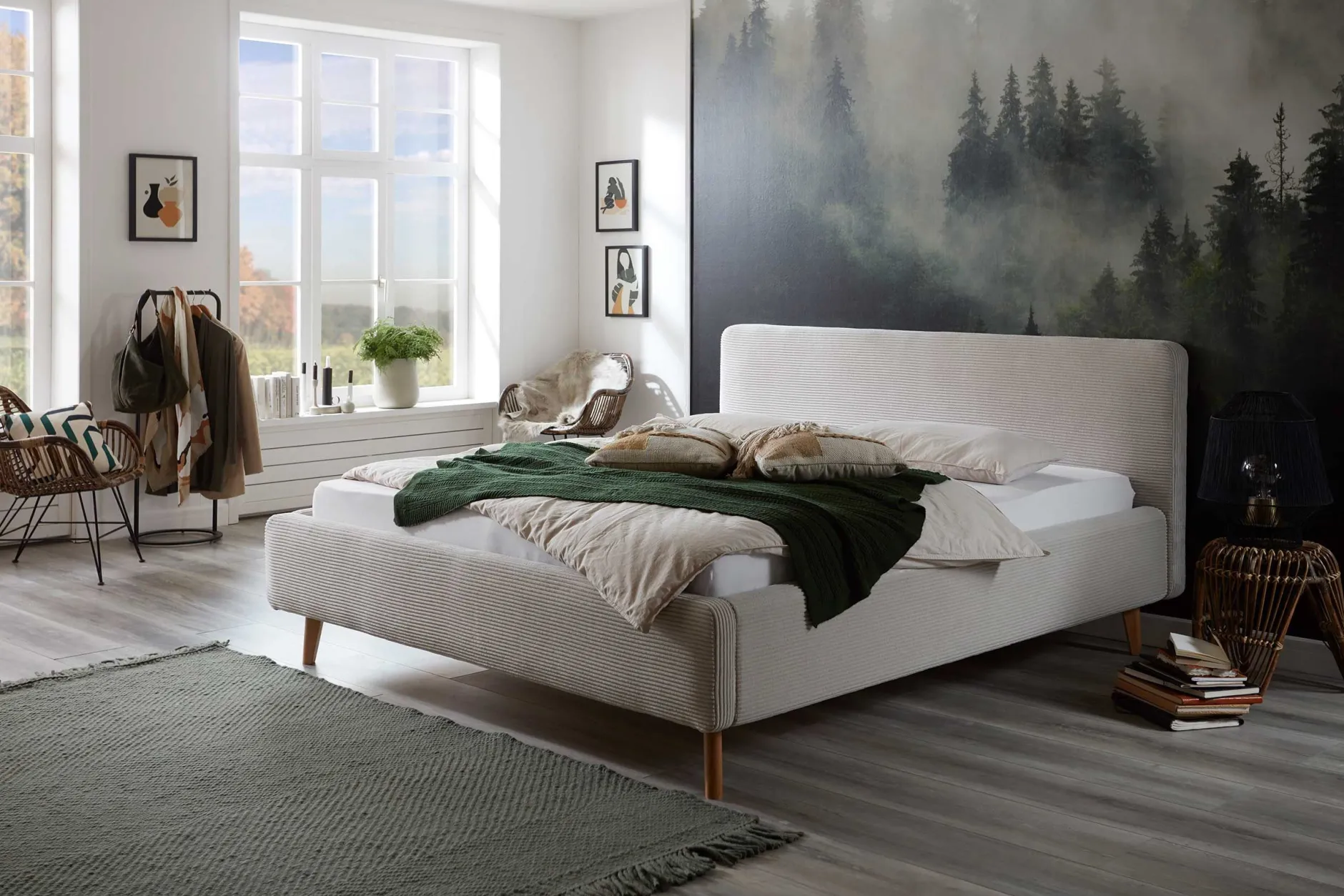 Doppelbett Madras 140x200cm Rippensamt - beige