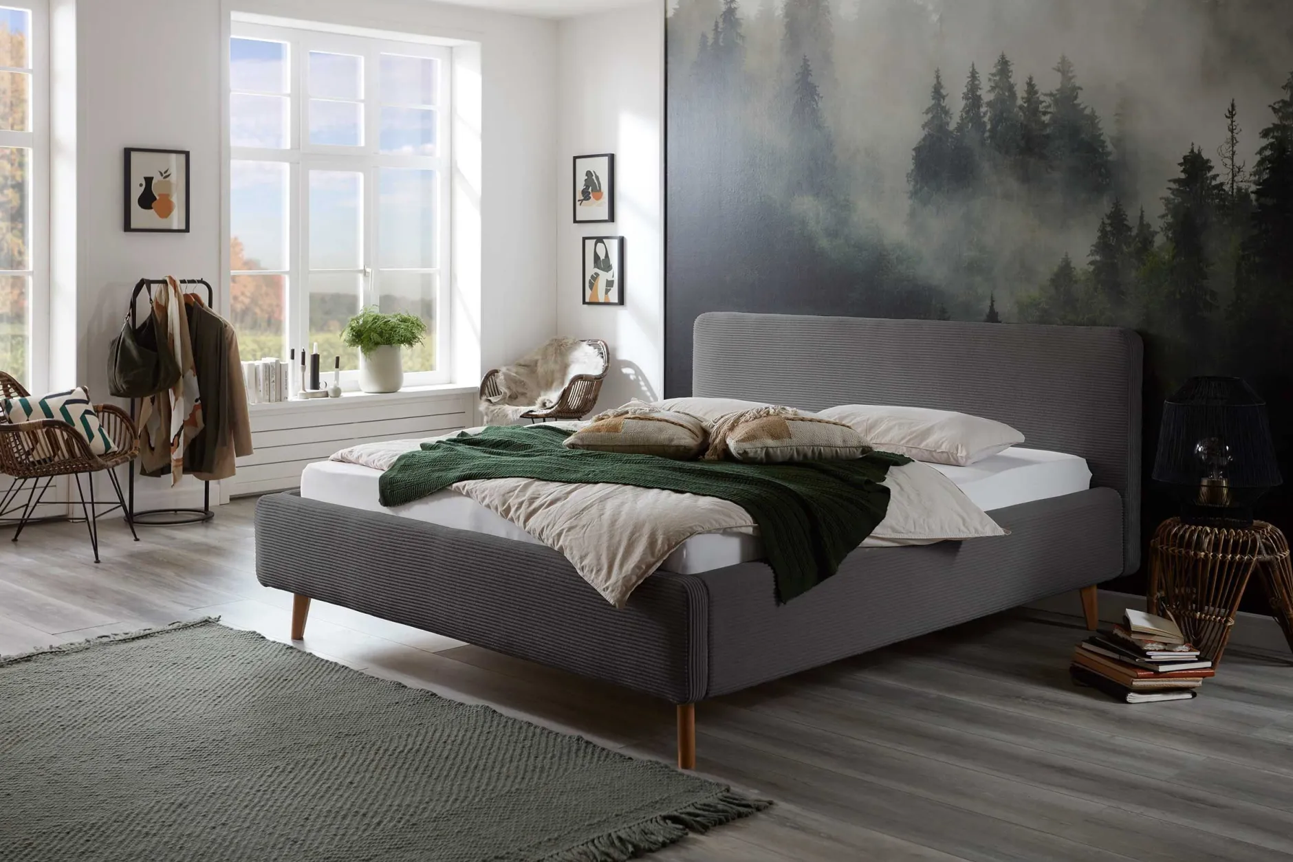 Doppelbett Madras 180x200cm Rippensamt - grau