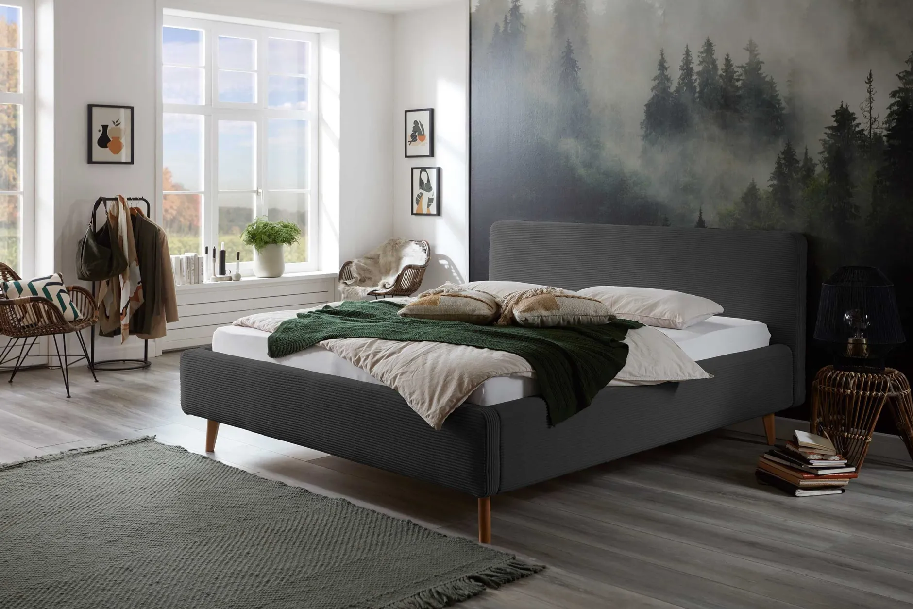 Doppelbett Madras 180x200cm Rippensamt - anthrazit