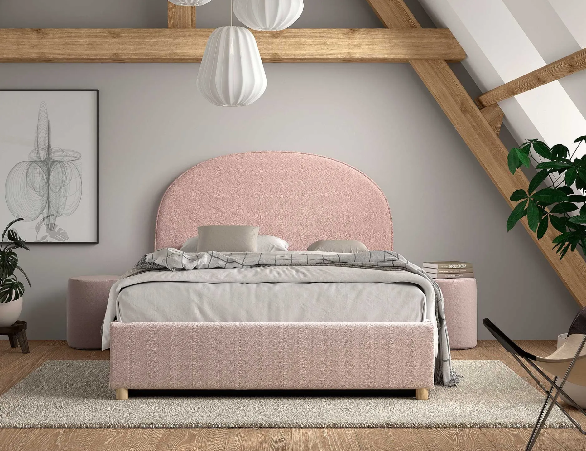 Doppelbett Maeva mit Nachttischen - 140x200cm - mit Lagerung - rosa