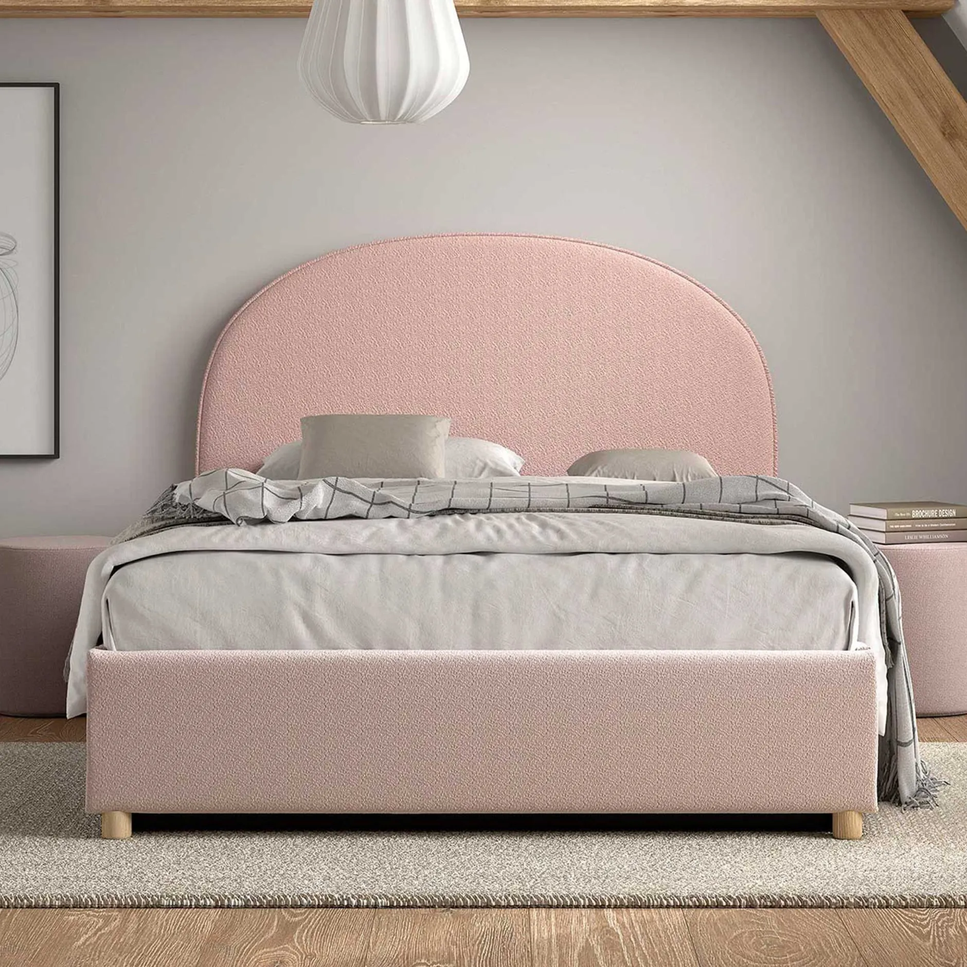 Doppelbett Maeva mit Nachttischen - 140x200cm - mit Lagerung - rosa