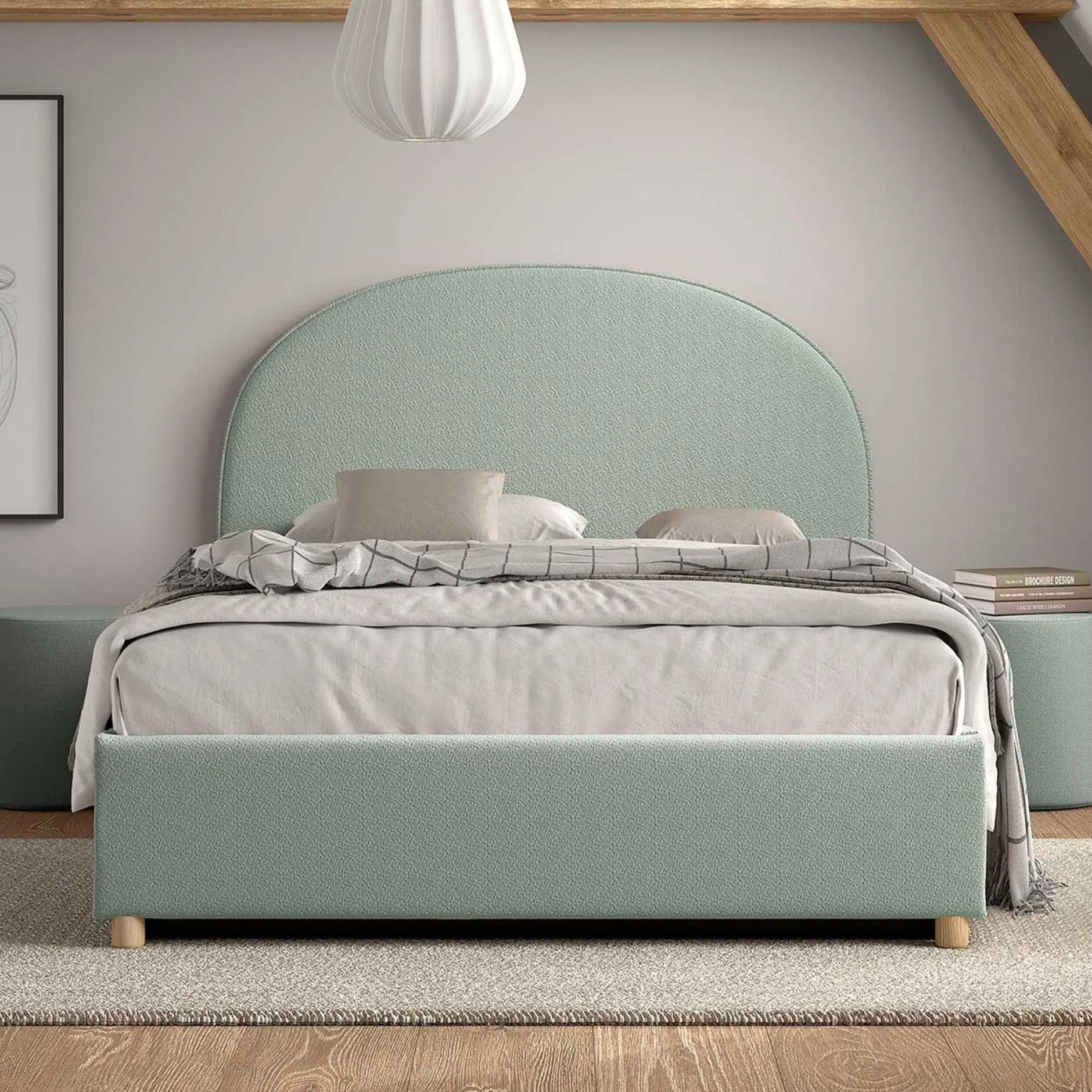 Doppelbett Maeva mit Nachttischen - 140x200cm - mit Stauraum - grün