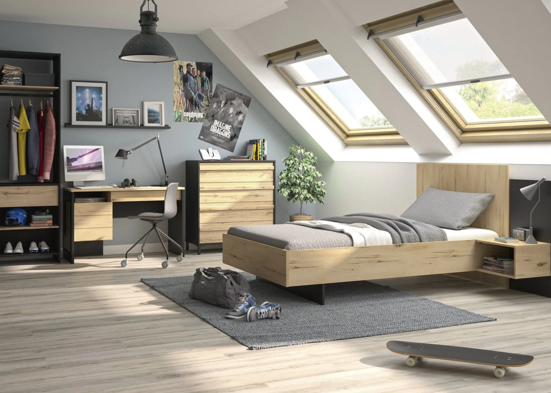 Doppelbett Mimizan | 120 x 200 cm | Helvezia Oak Design