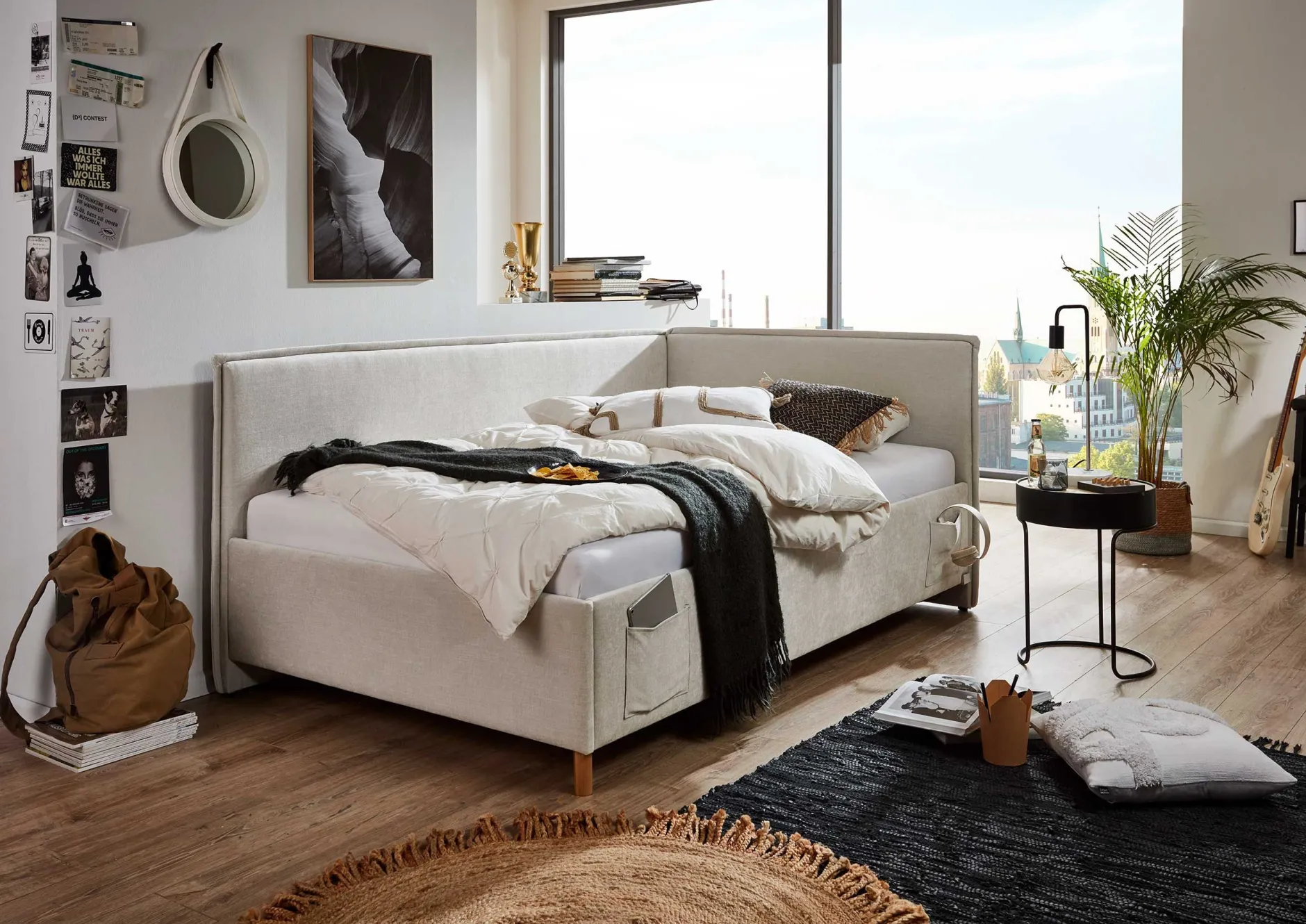 Doppelbett Ollie | Mit Rückenlehne | 140 x 200 cm | Beige Design