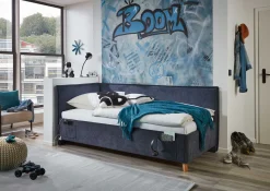 Doppelbett Ollie | Mit Rückenlehne | 140 x 200 cm | Dunkelblaues Design