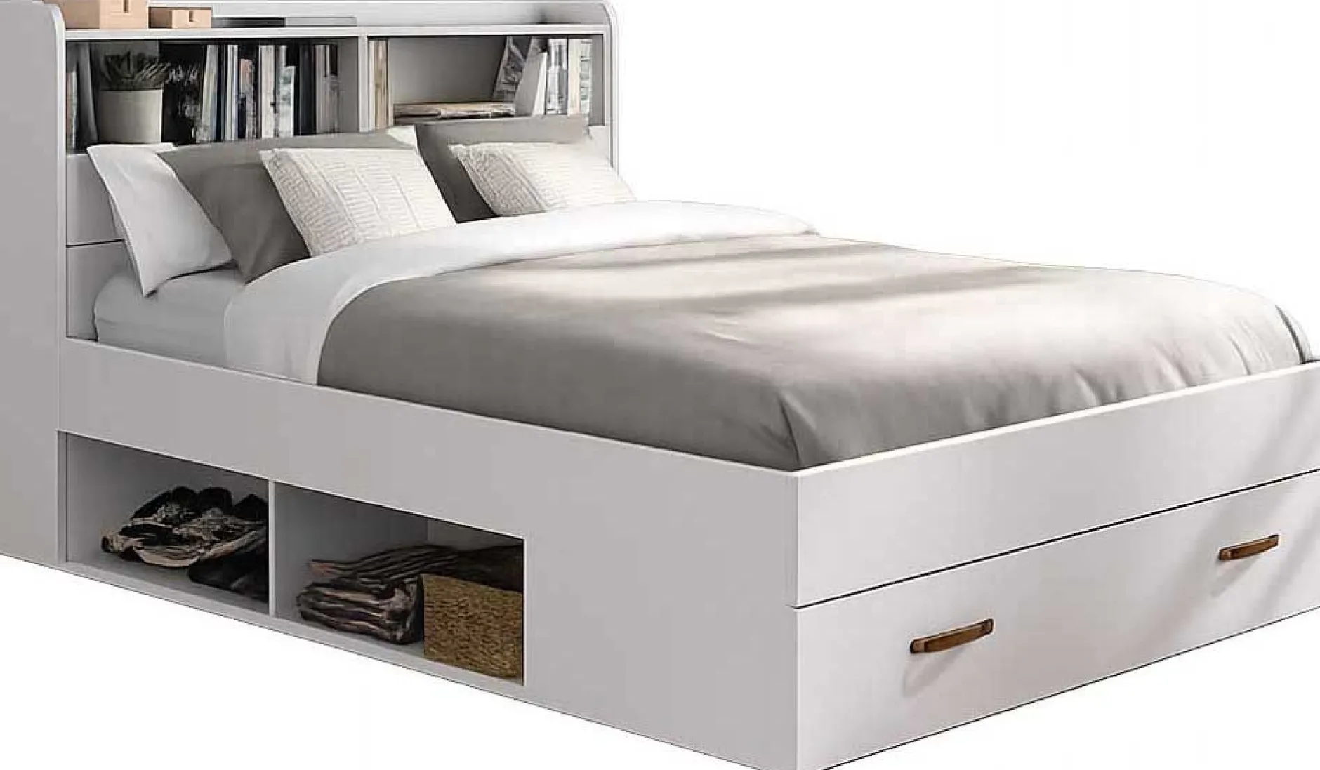 Doppelbett Sabri 140x190cm, 3 Schubladen - weiß