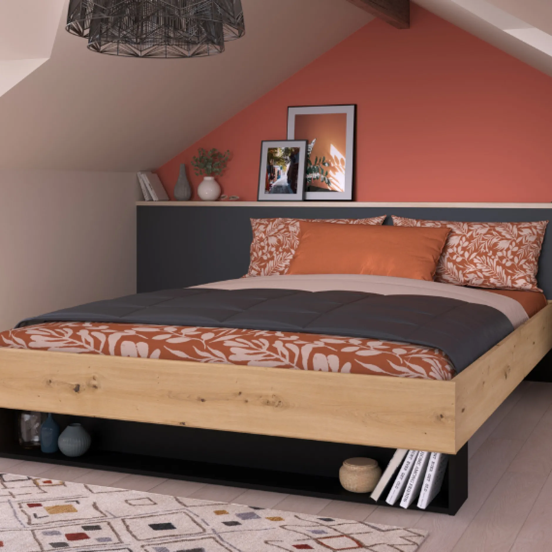 Doppelbett Stamp | 206 x 163,8 x 37,7 cm | Artisan Oak Brown