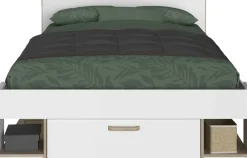 Doppelbett Sueno 140x200cm mit Stauraum - weiß/Eiche Dekor